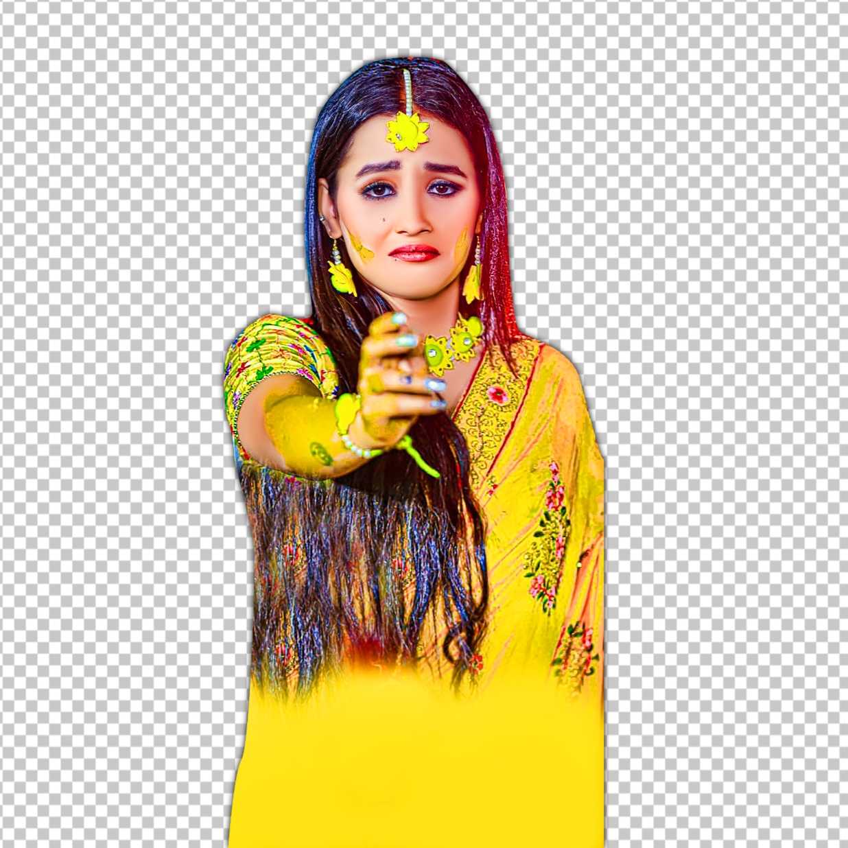 Haldi sad girl PNG image | Indian girl wedding sad  png download 